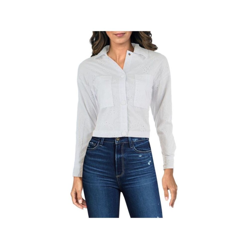 RILEY&RAE Womens White Pocketed Trucker Style Snap Front Jacket L